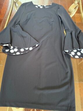 Liz Claiborne Black Bell Sleeve Dress with Polka Dot Trim